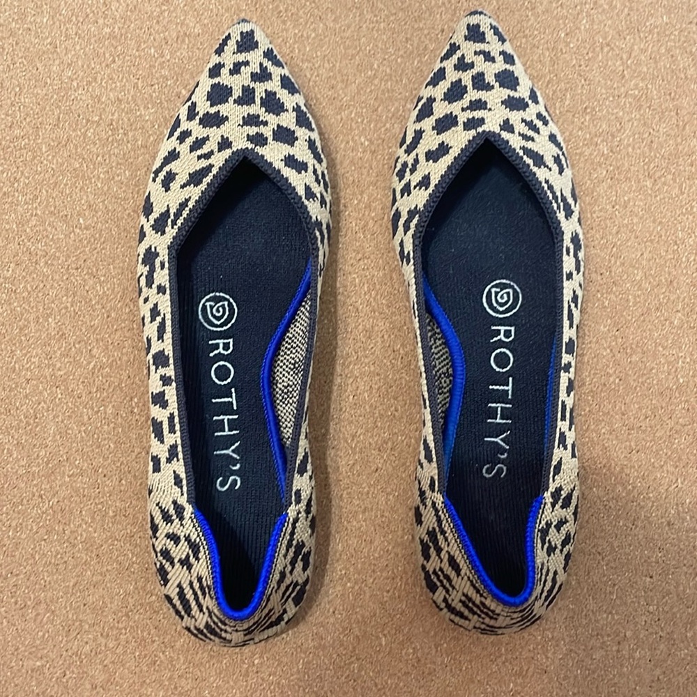 Rothy's | Tan Leopard The Point Flats Slip On Pointed Toe Shoes Womens 5
